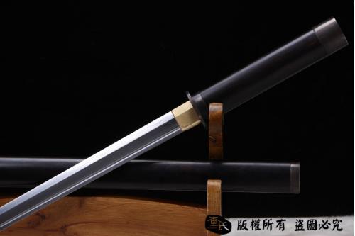 开槽檀木包铜唐刀（花纹钢烧刃）