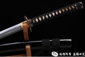 切刃唐刀式武士刀--高猛钢制作，配鎏金装具，唐刀武士刀的完美结合